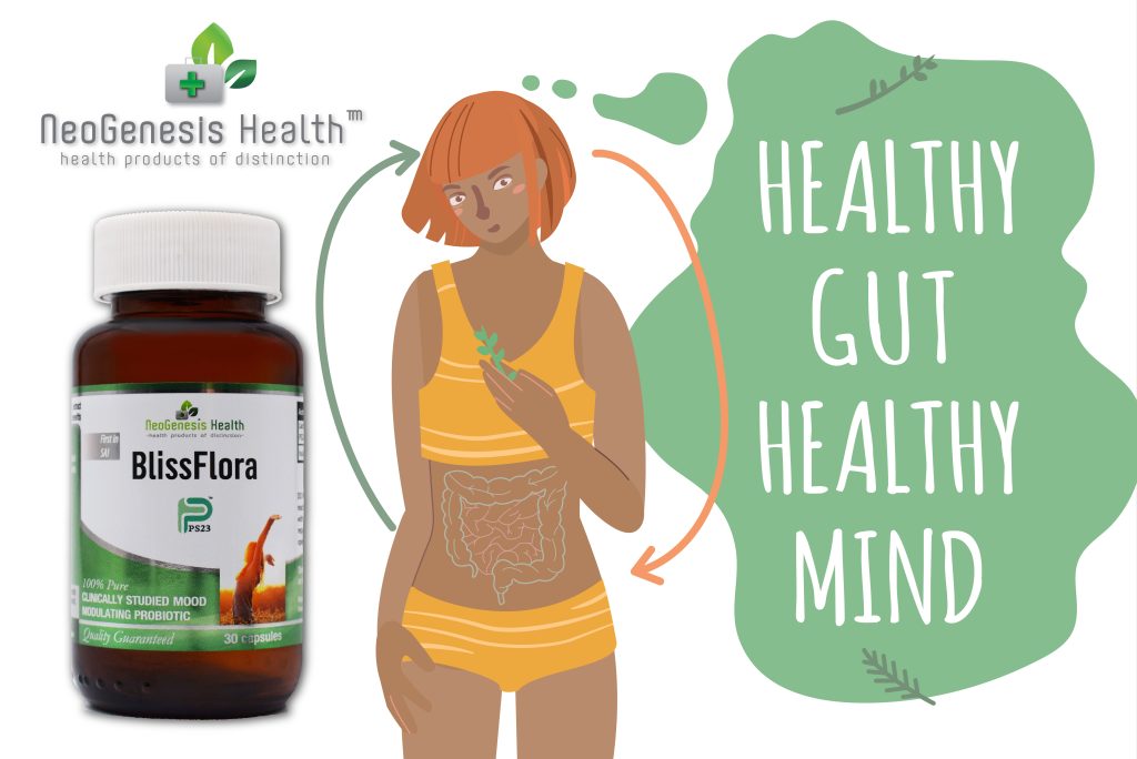 Neogenesis BlissFlora product advert , healthy gut , healthy mind