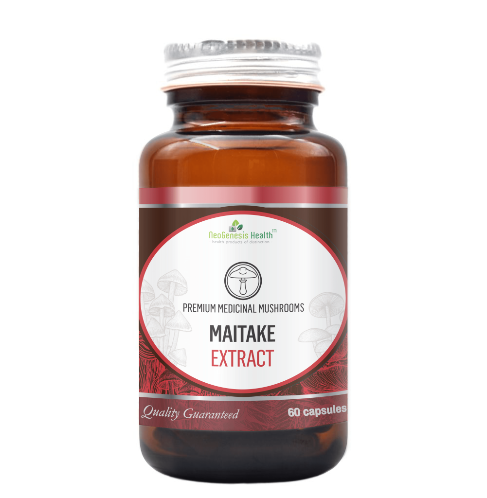 Pack shot of Maitaki extract, mushroom range Neogenesis Health, Mushroom Supplement